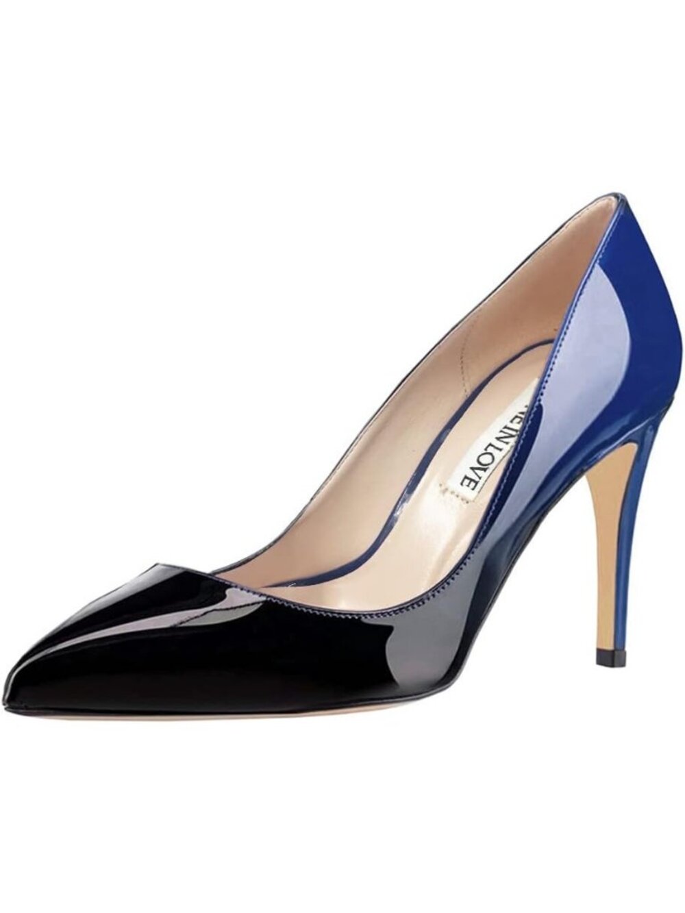Women's Blue Black Patent Closed Pointed Toe High Heel Pumps Slip On Dress Shoes